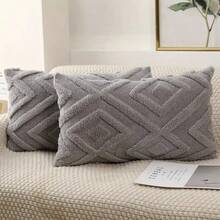 1pc Decorative Faux Wool Throw Pillow Covers Christmas Soft Plush Fuzzy Short Fleece Square Patterned Cushion Cases Solid Pillowcases Couch For Bed Sofa Living Room Gifts Birthday Graduation