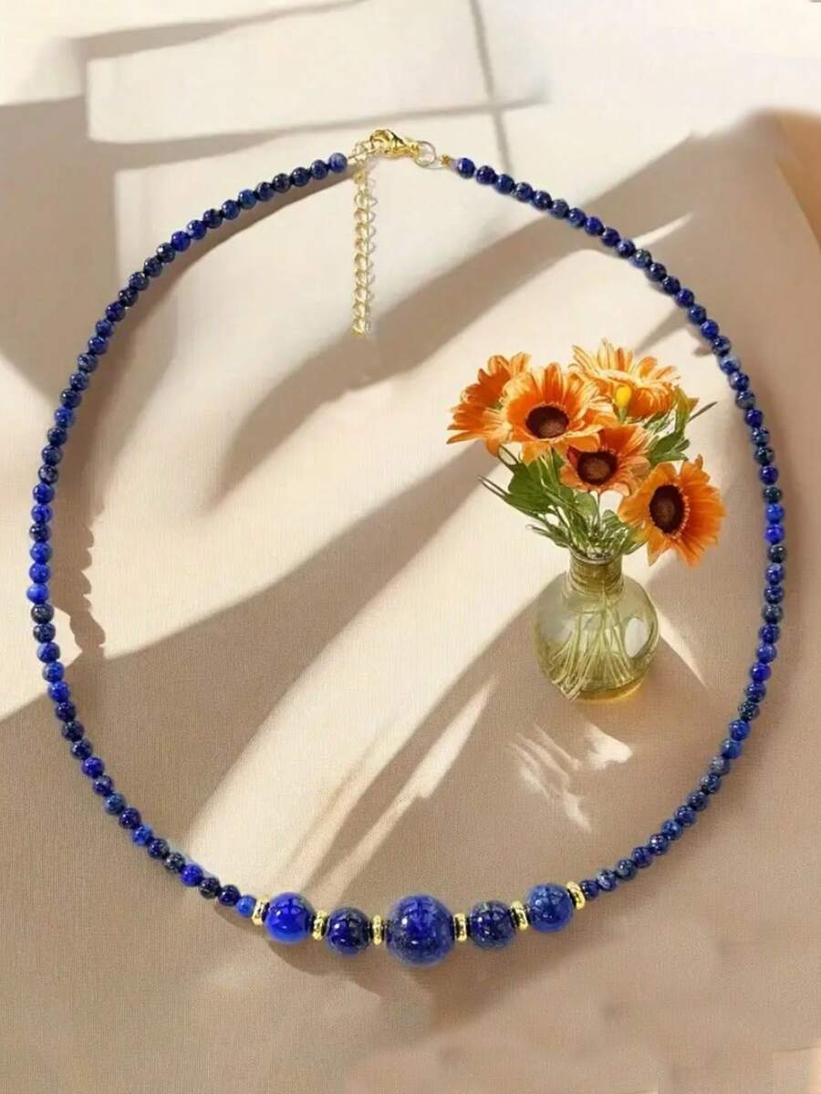 1 chiếc vòng cổ đá Lapis Lazuli tự nhiên, sự lựa chọn hàng đầu cho vòng cổ kỷ niệm hàng ngày của phụ nữ - Màu xanh lam - Xem 1