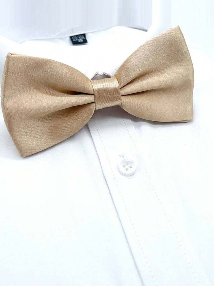1pc Men's Solid Color Bow Tie, Double Layer Polyester Bow Tie For Groom, Groomsman, Usher, Formal Occasion