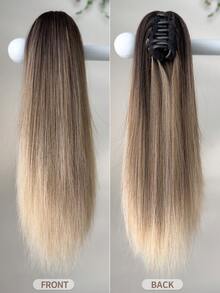 16英寸渐变棕色爪夹式马尾假发，耐热合成直发接发，适合日常使用 - 漸層棕色 - 查看 7