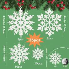 36pcs Snowflakes-Christmas Tree Decorations, Snowflake Ornaments For Tree, Plastic Glitter White Snow Flakes Ornaments, Christmas Indoor Winter Wonderland Decor