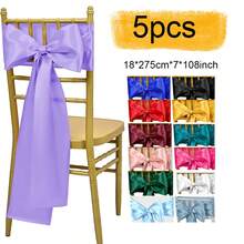 5 件缎面椅子饰带 7x108 英寸适用于婚礼派对宴会仪式餐厅活动派对婚礼装饰缎面椅子蝴蝶结、圣诞节装饰万圣节装饰（多种颜色可选） - 多色18*275cm(5pcs) - 查看 3