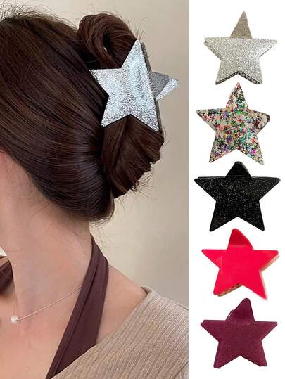 1pc Women's Stylish Five-Pointed Star Hair Claw Clip, Ponytail Holder, Hair Claw, Elegant Star Design, New Arrival
