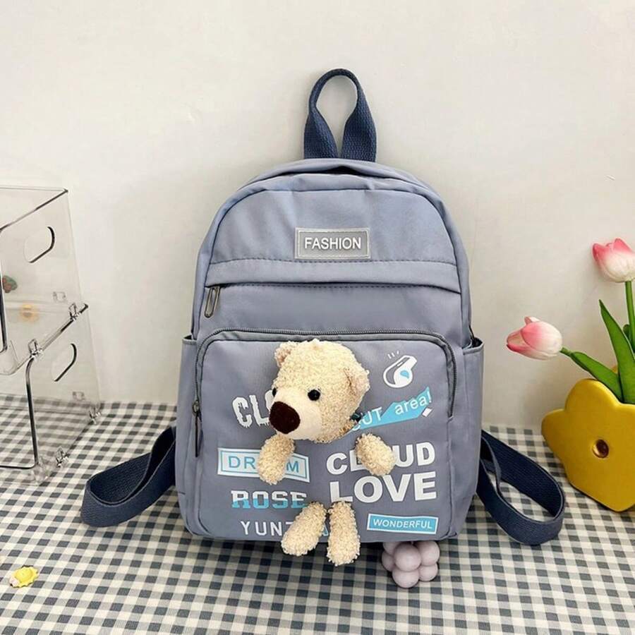 Women's Backpack Random Shipment Model Small Girl With Teddy Bear Decoration Cute Casual Backpack - Baby Blue - View 1