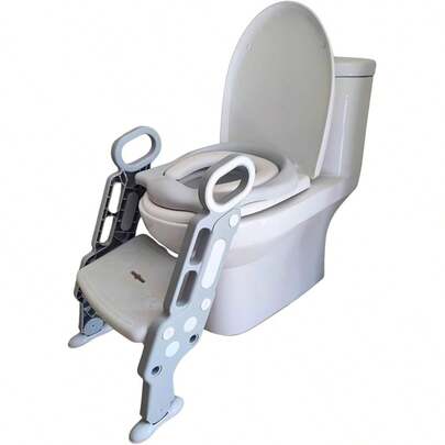 Asiento Entrenador para Inodoro Acolchonado con Escalera (Rosa/Blanco)