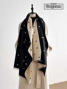 1 pieza Chal/Bufanda de cachemira sintética multicolor con patrón de corazón de patchwork, versátil y apto para uso diario, grueso y cálido