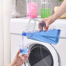 1 pieza Dispensador transparente de detergente de lavandería con marcas de medición - Organizador de encimera hermético para detergente, blanqueador, suavizante - Compartimentos codificados por color, almacenamiento de lavandería que ahorra espacio, organización y almacenamiento de lavandería, diseño elegante, tapa hermética