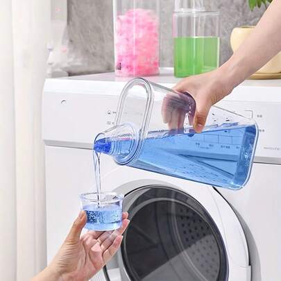 1 pieza Dispensador transparente de detergente de lavandería con marcas de medición - Organizador de encimera hermético para detergente, blanqueador, suavizante - Compartimentos codificados por color, almacenamiento de lavandería que ahorra espacio, organización y almacenamiento de lavandería, diseño elegante, tapa hermética