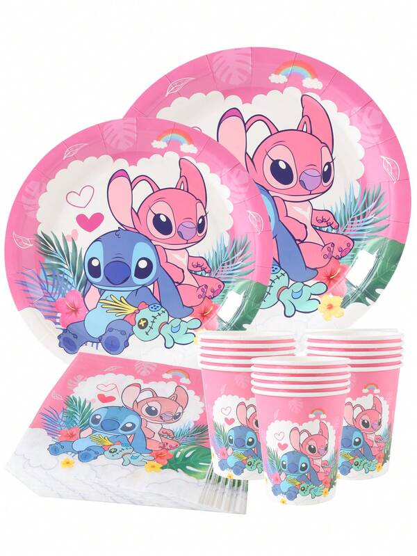 Disney Stitch & Angel Party Supplies, 7/9 Inch Disposable Paper Plates, Cups, Napkins, Party Decorations, Disposable Plates, Cups, Napkins, Party Decorations, Birthday Party, Celebration, Gift