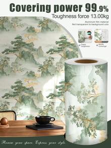 1 Roll 1m/3m/5m Vintage Mountain, Tree, Natural Landscape Chinese Landscape Style Wallpaper, Removable And Self-Adhesive Contact Paper, Vinyl Wallpaper, DIY Home Decor, Room Background, Bedroom, Kitchen, Living Room, Bathroom, Cabinet, Table & Chair, Furniture Renewal Cover - Multicolor - View 2