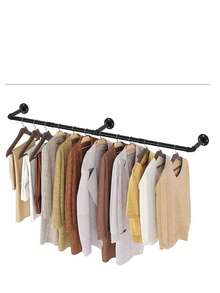 1 قطعة رف ملابس من أنبوب صناعي، مثبت على الحائط، من الحديد الأسود، تعليق ملابس متعدد الأغراض ثقيل الوزن، موفر للمساحة، قابل للفك، 184 سم - حل خزانة بطراز صناعي متين للشقق والغرف الصغيرة والمغاسل والمداخل والخزائن والمدارس الداخلية، مناسب للمعاطف والقمصان والفساتين والإكسسوارات، إطار أنبوب فولاذي قوي، تركيب سهل على الحائط، بمظهر حديث من طراز الصناعي - الأسود - مشاهدة 3