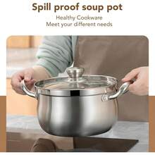 Olla de Acero Inoxidable de 24cm, Olla para Sopa, a Prueba de Derrames, con Tapa de Vidrio de Doble Asa para Utensilios de Cocina - 1 - Ver 3
