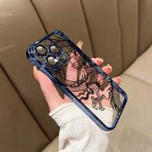 Estuche protector de teléfono con textura mate para hombres y mujeres, patrón creativo de Dragón Volador en el Cielo, ideal para iPhone 16 15 14 13 12 11 Pro Max/Pro/Plus, resistente a caídas con parte trasera suave y transparente - Blanco - Ver 3