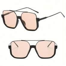 1pc Large Frame Double Bridge Half Frame Retro Personality Fashion Glasses, Suitable For Daily Street Shooting And Parties - Black - View 4