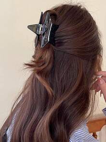 1个女士时尚五角星发爪夹，马尾辫发圈，发爪，优雅星形设计，新品上市 - 彩色 - 查看 3