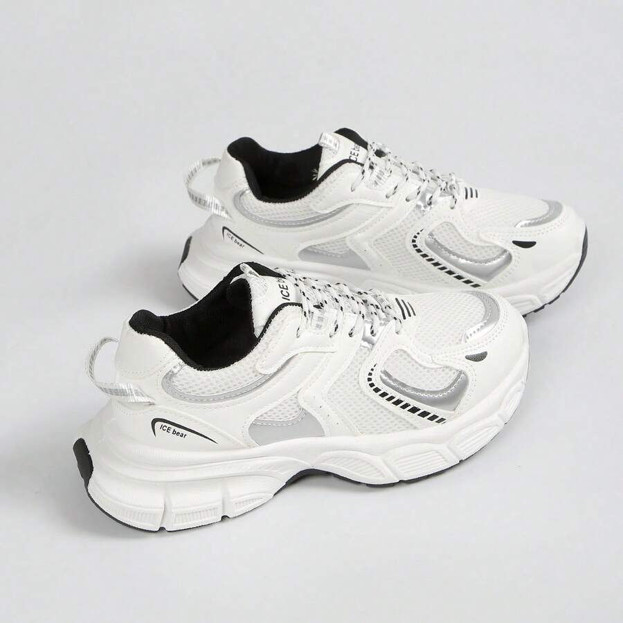 Women's Thick Mesh Increase Height Outdoor Non-Slip Lightweight Fashionable Casual Sports Running Shoes, Autumn - White - View 1