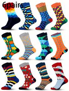 3/6 Pairs Random Men's Multicolored Mid-Calf Socks, Funny Fun Crazy Novelty Cool Socks For Daily Life, Gift For Men, Fall Socks - Multicolor - View 5