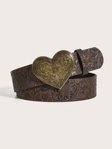 1 条装复古西式咖啡色花卉心形装饰 PU 皮带，适合女士牛仔裤、休闲装和通勤装、万圣节服装夏季、秋季、万圣节 - 古銅色皮帶 - 查看 7