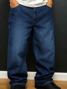 Dazzling Men's Original Plus Size Wide Leg Jeans - 黑暗的 - 查看 3