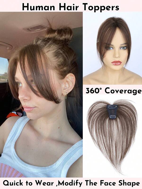 4x6cm Hair Toppers With Bangs For Women Clip In Human Hair Extension Cover Gray Hair And Increase Hair Volume For Thinning Hair Topper Hair Extension Seamless Top Hairpiece Lightweight Straight Hairpiece For Daily Use