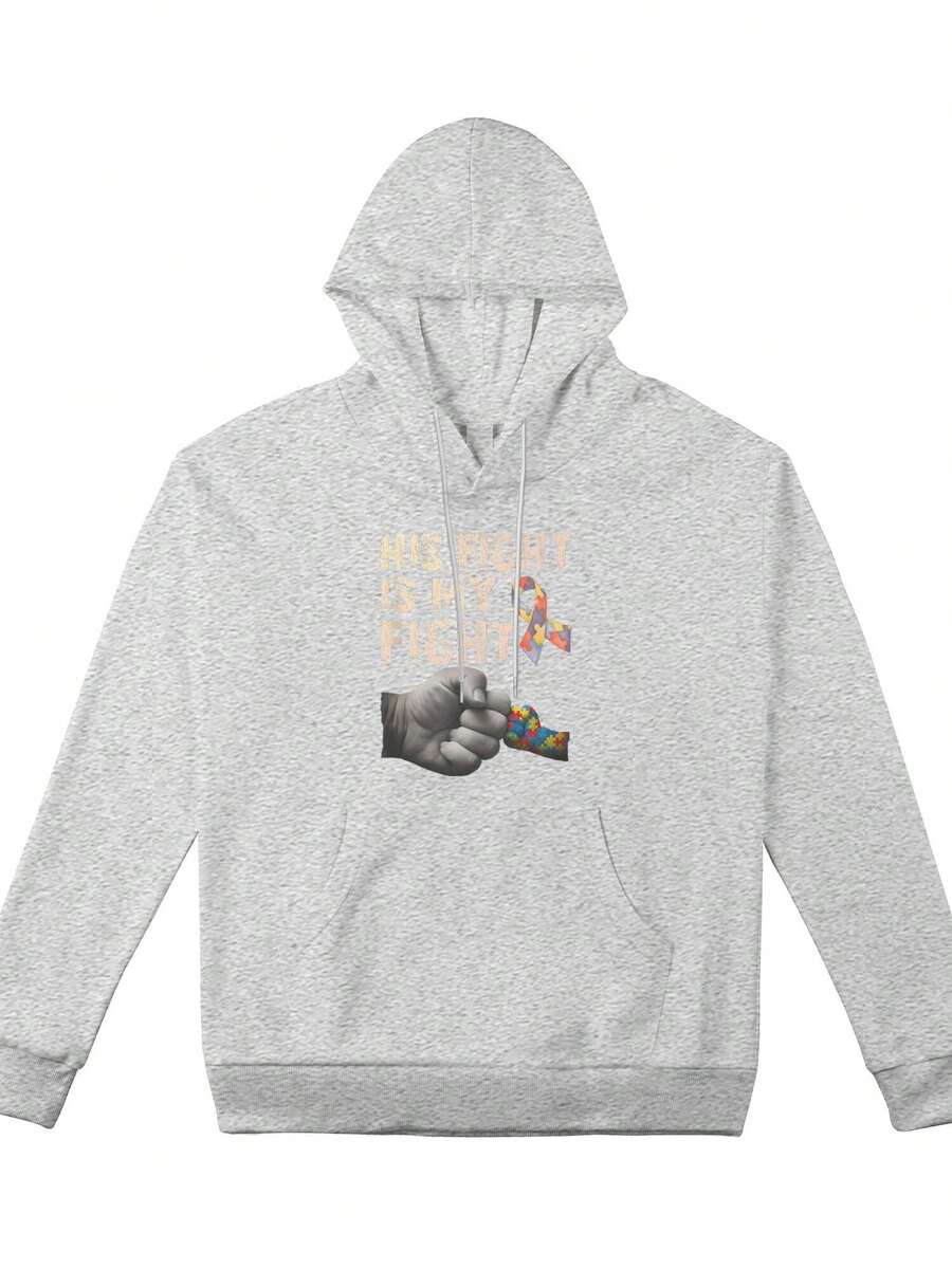 Women's Plus-Size Sweatshirt, His Fight Is My Fight Autism Powercasual Style Sweatshirt, A Must-Have For Daily Travel, Suitable For All Seasons.