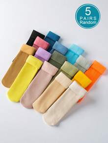 3/5 pares de calcetines de nieve gruesos y cálidos para mujer, unicolor versátil, adecuados para uso en invierno, color aleatorio - Multicolor - Ver 12