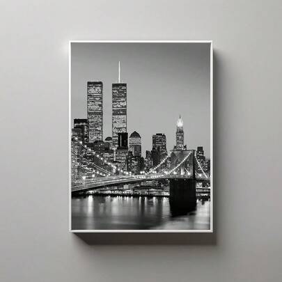 1pc New York City Wall Art Picture Black And White Cityscape Prints Canvas Paintings Retro NYC Posters Minimalist Night Photography Decor For Bedroom,Living Room Apartment Dorm Room Decor Gift For Her Unframed Or Framed