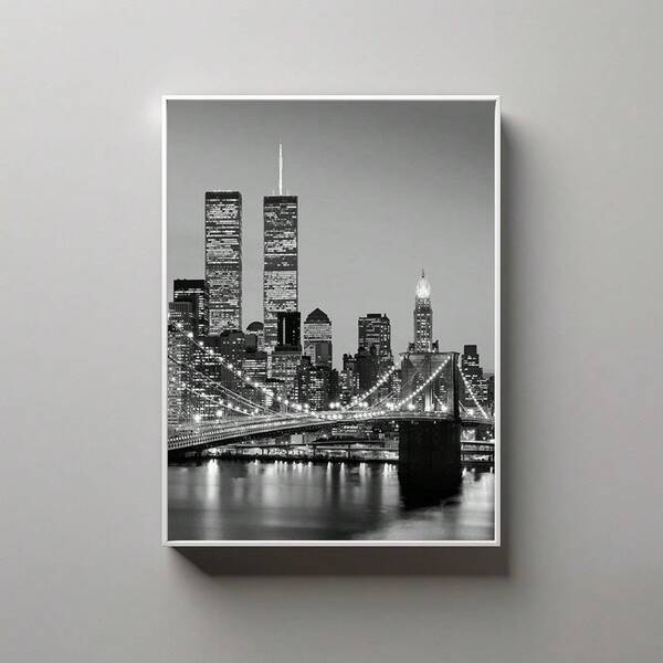 1pc New York City Wall Art Picture Black And White Cityscape Prints Canvas Paintings Retro NYC Posters Minimalist Night Photography Decor For Bedroom,Living Room Apartment Dorm Room Decor Gift For Her Unframed Or Framed