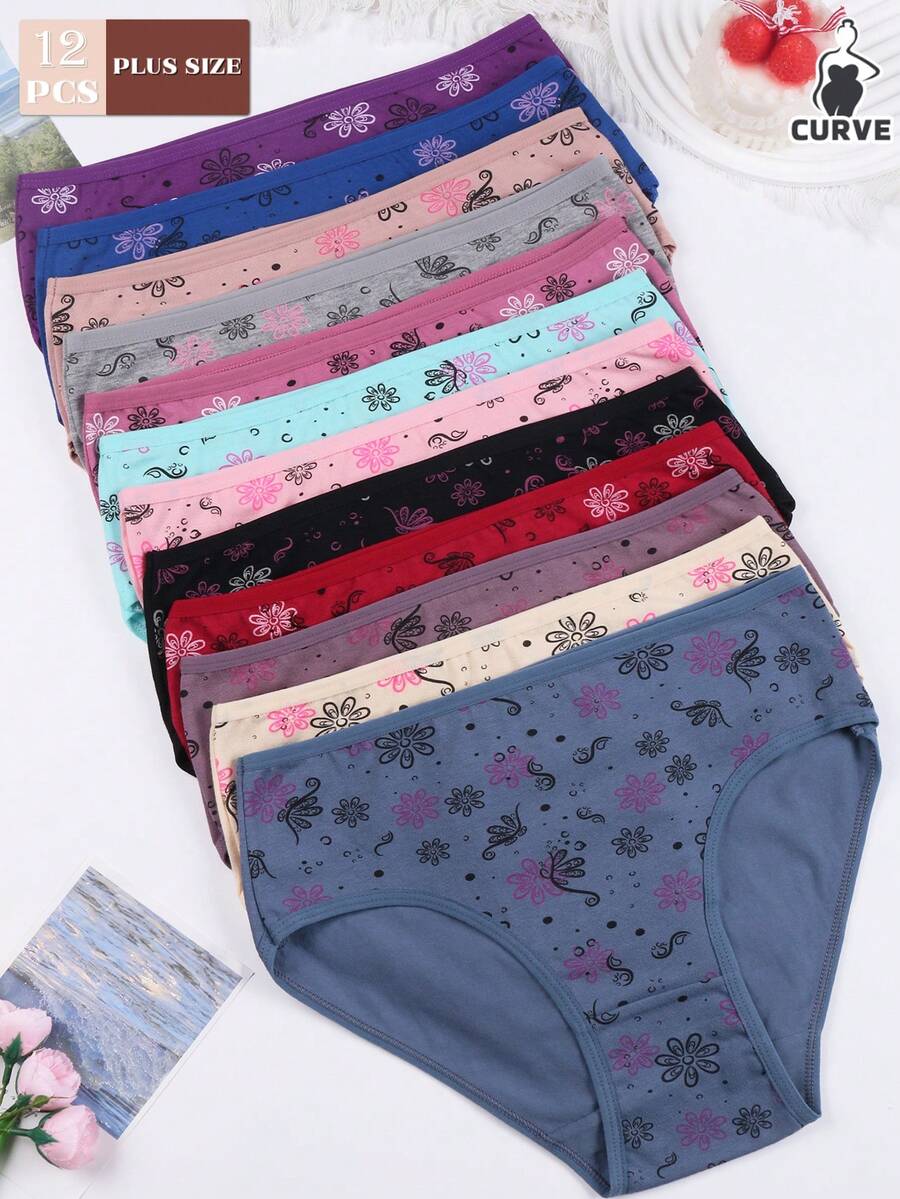 12Pcs Super Comfortable Women Panties High Density Breathable Moisture Wicking Stretchy Intimates Plus Size Cotton Briefs Stylish Prints Assorted Colors Womens Everyday Lingerie Underwear - Nhiều màu - Xem 1