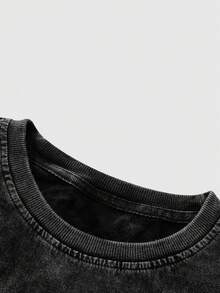 复古印花水洗做旧酸洗男士T恤 - 黑色 - 查看 3