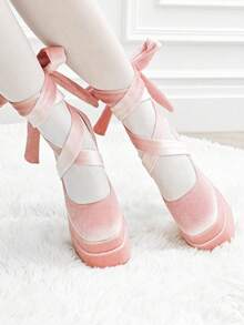 Platform High Heels For Women Goth Sexy Bow Chunky Heel Mary Janes Dressy Ankle Strap Round Closed Toe Y2K Shoes Elegant Outfits Valentine's Day - 粉色 - 查看 9