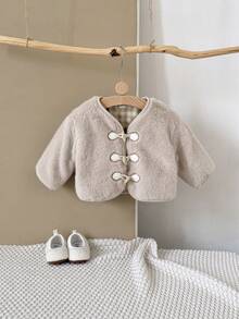 女婴/幼儿时尚仿皮草厚长袖夹克，秋冬 - 杏色 - 查看 6