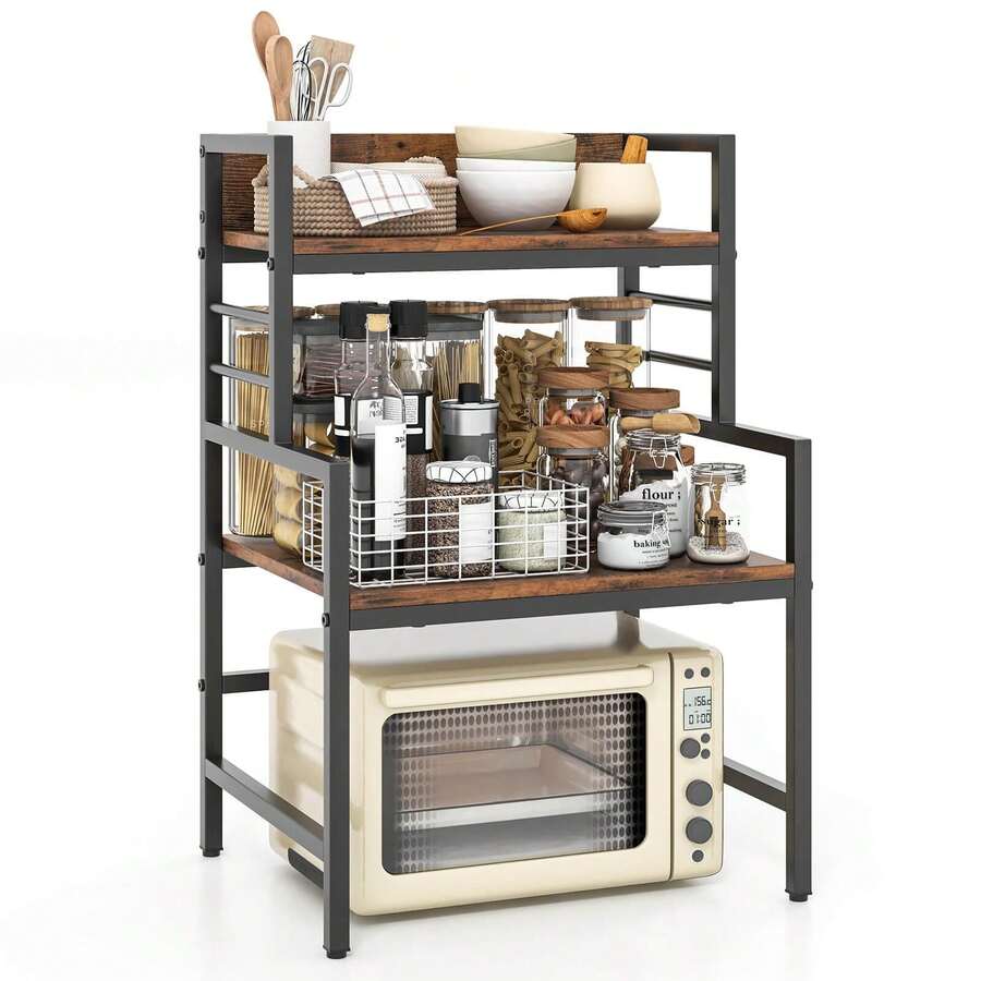 3-Tier Microwave Stand W/ Storage Shelves Heavy-Duty Metal Frame Rack Organizer - Default - View 1