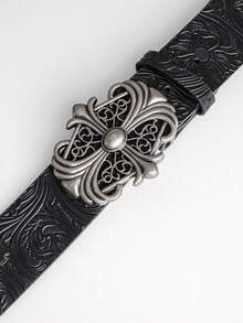 1 pièce Ceinture style vintage unisexe - Ceinture mode en faux noir avec boucle ajourée rétro - Ceinture style punk rock Y2K, convient pour jeans, robes et tenues décontractées - Noir - Voir 4