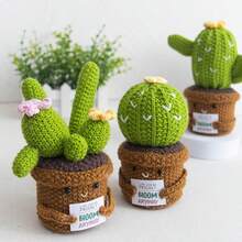 1pc Inspirational Potted Plant, Desktop Decor, Handmade Crocheted Flower, Mini Plant, Forget-Me-Not, Lily Of The Valley, Orange, Puff Flower, Sunflower, Cactus, Tulip Flower Handmade Warm Encouragement Card, Office Desk Decoration Room Decor Home Decor Ornaments Home Miniature Things