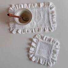 1件/6件韩式Ins风格心形蕾丝小餐巾餐垫杯垫多用途防尘罩餐垫