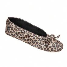 Isotoner Women's Satin Ballerina Slippers With Soft Tie Bow And Suede Sole - 獵豹 - 查看 7