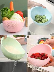 1 قطعة غسالة الأرز متعددة الوظائف، سلة تصريف للخضروات، سلة للفاكهة وحوض للخضروات، سلة تصريف محمولة للخارج وحوض غسيل الخضروات للنزهات، مناسبة لغسل وتخزين الأرز والخضروات والفواكه