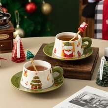 Coffee Cup Christmas Ceramic Cup And Saucer Set High Temperature Fired Glaze Highly Attractively Santa Claus Gift Set