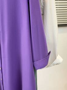 Blus Wanita Lengan Panjang Kerah Kancing Depan Warna Polos, Cocok untuk Musim Gugur, Musim Dingin, dan Musim Semi - Purple - View 10