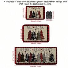 1/2/3pcs Christmas Kitchen Carpet, Red Checkered Christmas Tree Decoration Floor Mat, Anti-Slip Christmas Kitchen Floor Mat, Thickened Flannel Material Soft, Comfortable, Easy To Clean, Suitable For Kitchen, Bedroom, Living Room, Door, Bathroom Entrance, Laundry Room - 彩色 - 查看 2