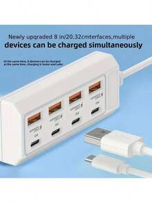 8端口USB适配器，配备4个USB 3.0端口和4个PD快充端口 - 25W功率输出，广泛兼容电脑、笔记本电脑、平板电脑、手机 - 白色，笔记本电脑充电站，时尚设计，经久耐用 - 白色 - 查看 6