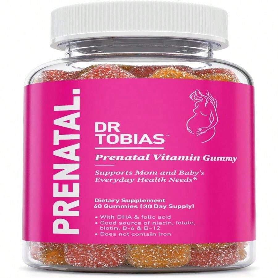Dr Tobias Prenatal Vitamin Gummy, Iron Free Prenatal Vitamins With DHA And Folic Acid, Niacin, Biotin, B6, &Amp; B12, Includes Fish Oil, For Pre &Amp; Postnatal Support, 60 Gummies, 30 Servings - Tên hương vịA - Xem 1