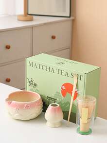 1/4/6/8pcs Pastel Pink Sakura Matcha Bowl Set, Suitable For Making Matcha Latte, Perfect Gift For Matcha Lovers, Song Dynasty Tea Ceremony Tool, Ideal For Matcha Beginners - Multicolor - View 2