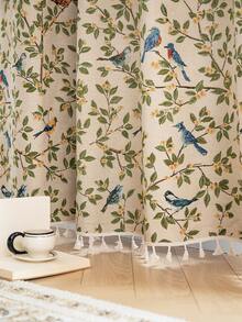 1 件复古花卉和鸟类提花窗帘，涤纶房间窗帘，客厅窗帘，厨房窗帘，杆袋窗帘，适用于厨房和各种房间 - 无配件，可机洗，秋季装饰，四季皆宜 - 彩色 - 查看 12