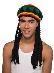 1pc Holiday Party Funny Knit Beanie Hat, Unisex African Jamaican Dreadlock Wig Hat For Cosplay Winter Warm - Multicolor - View 3