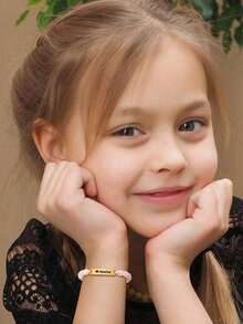 1 Stück personalisiertes Namensarmband für Mädchen, individualisiertes 18k vergoldetes Edelstahl Perlenarmband, Sommer Schmuck, Gold Schmuck, Sommer Strand Mädchen Accessoires, Klobiger Schmuck, individualisierte Baby Geschenke als zarte Geschenke für Kinder Mädchen und Jungen