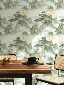 1 Roll 1m/3m/5m Vintage Mountain, Tree, Natural Landscape Chinese Landscape Style Wallpaper, Removable And Self-Adhesive Contact Paper, Vinyl Wallpaper, DIY Home Decor, Room Background, Bedroom, Kitchen, Living Room, Bathroom, Cabinet, Table & Chair, Furniture Renewal Cover - Multicolor - View 10