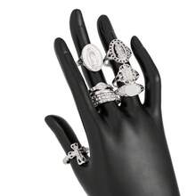 10PCS Hip Hop Diamond Crown Portrait Ring Set, Vintage Fashion Cross Jointed Ring Ring - Bạc - Xem 4