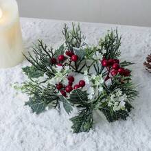 1件裝聖誕蠟燭環形底座裝飾，飾有人造冬青葉、紅白色漿果與雪松枝，適用於桌面、餐桌、壁爐架、咖啡桌、廚房檯面、客廳、臥室等處的節日蠟燭花環擺飾，營造鄉村農舍風冬季節日裝飾，亦適合聖誕前夜晚餐與節日派對裝飾（不含蠟燭），聖誕家居裝飾聖誕禮物 - 彩色 - 查看 14
